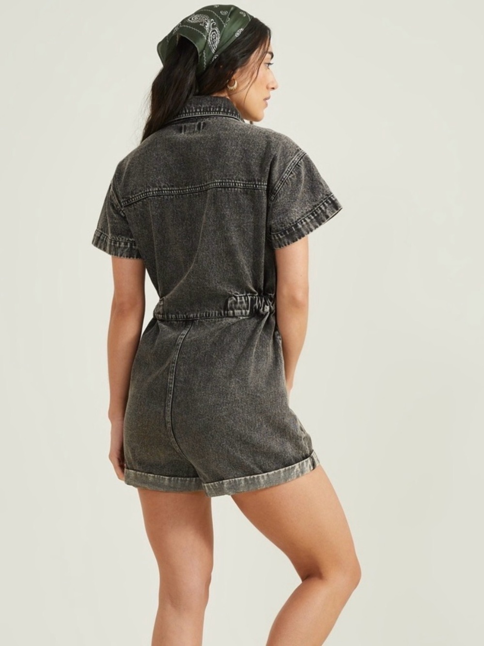 Altar'd State Washed Black Denim Jean Shorts Romper Size M - Picture 3 of 9